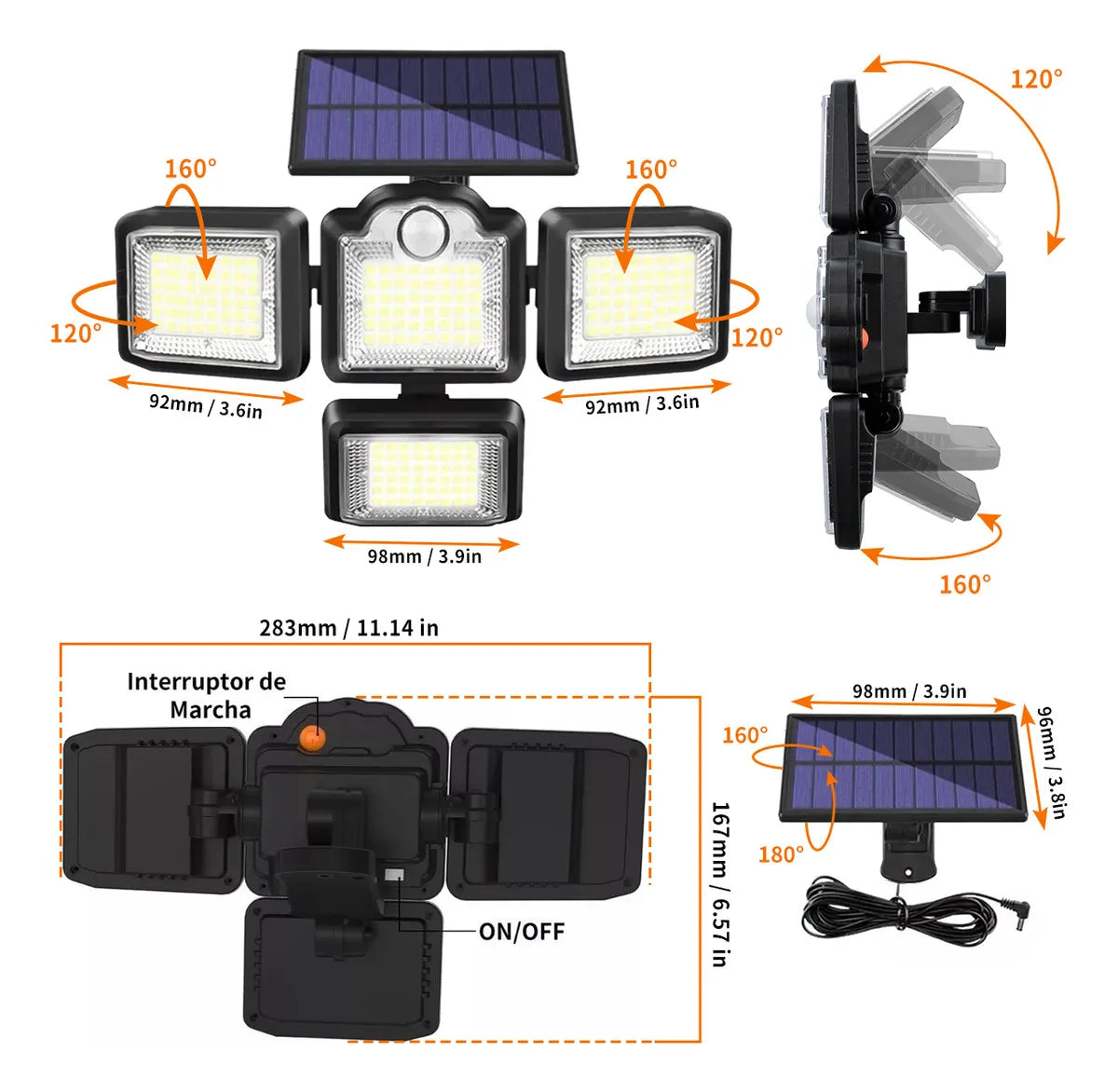 Lámpara Solar de Pared con Sensor de Luz y 192 LEDs para Exteriores