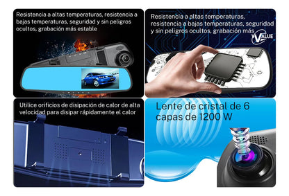 Cámara de Estacionamiento 4.3'' 1080p Doble Lente 170° para Auto