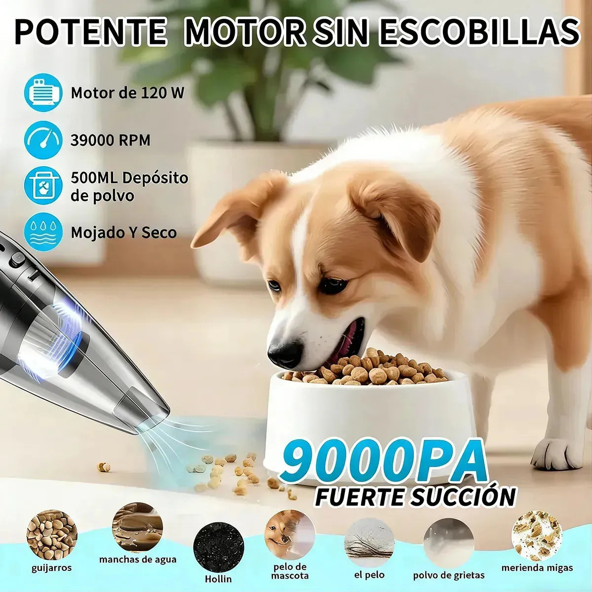 Aspiradora Portátil Inalámbrica con Filtro Lavable y LED para Hogar y Autos