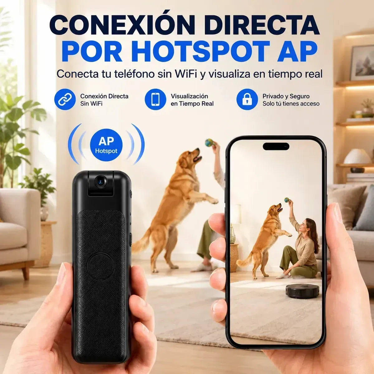 Cámara Espía 2K WiFi con Visión Nocturna y Sensor de Movimiento