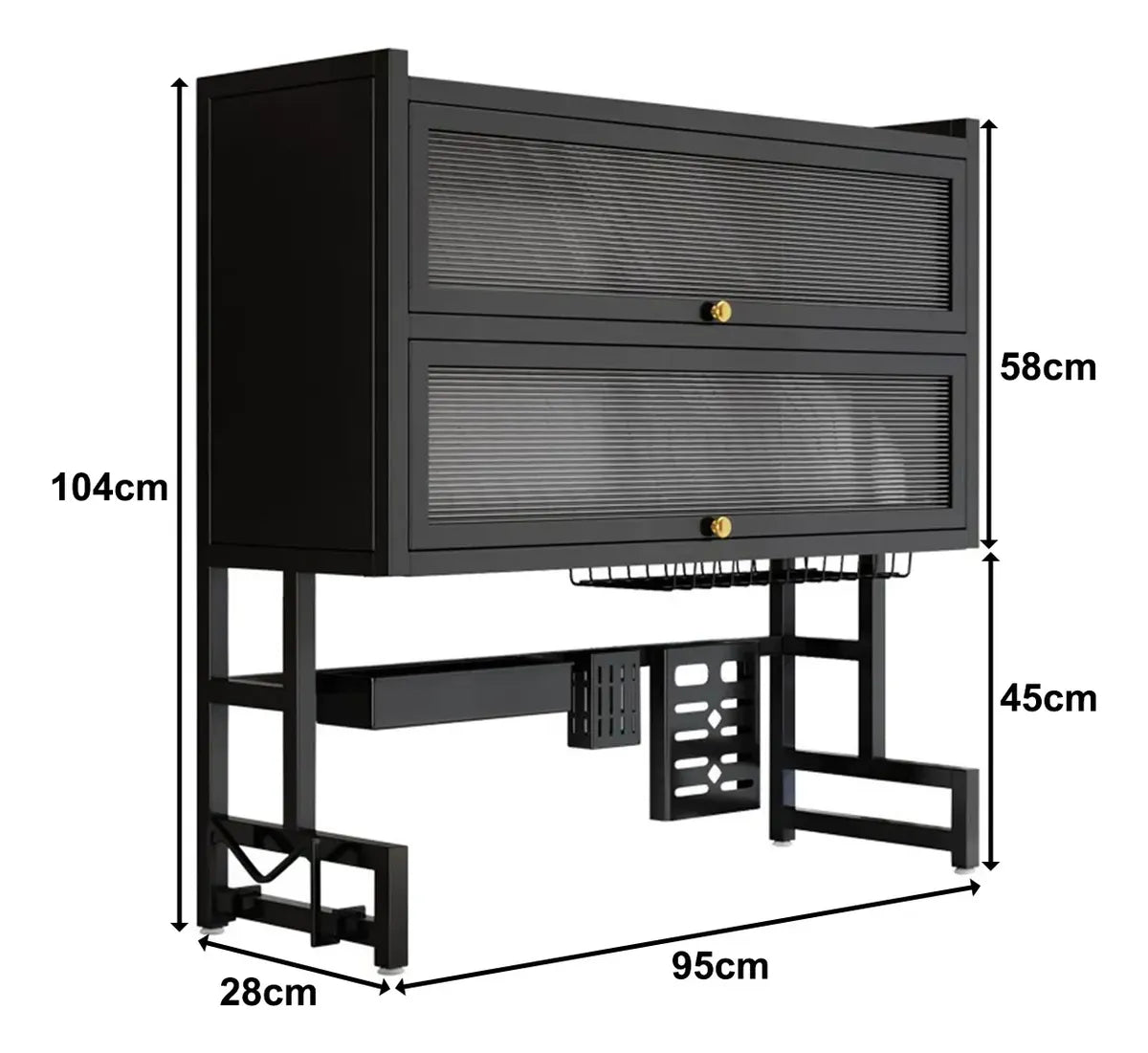 Escurridor de Trastes Negro con Organizador y Seca Vasos 30x95cm