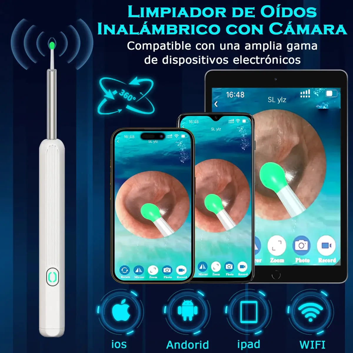 Limpiador de Oídos Inteligente con Cámara HD y Luz LED para Seguridad