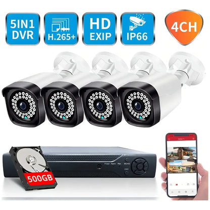 Kit de Cámaras de Seguridad 2MP con Visión Nocturna y Almacenamiento 500GB