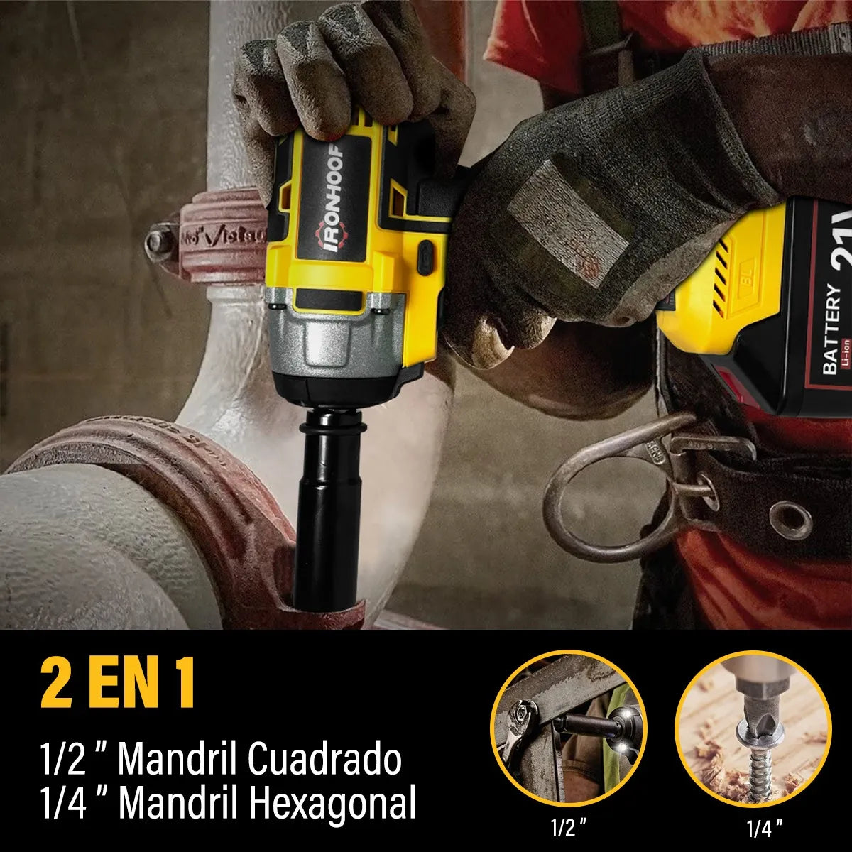 Pistola Llave De Impacto Inalámbrica 500W Amarilla - Potente y Versátil - Metacompras