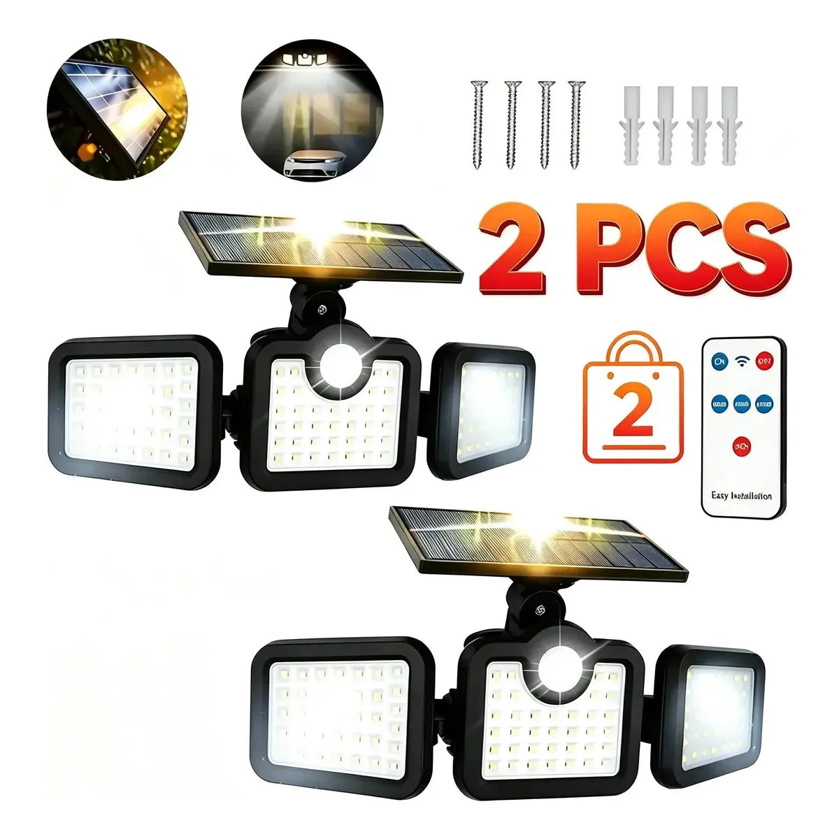 Kit de 2 Lámparas Solares LED para Paredes Exteriores con Sensor