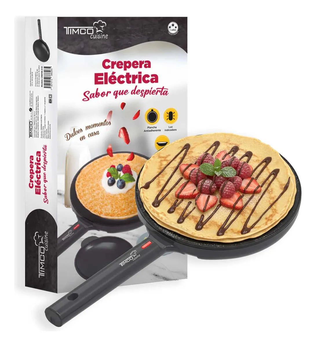 Máquina de Crepas Antiadherente 22 cm Multifuncional 600W Negra