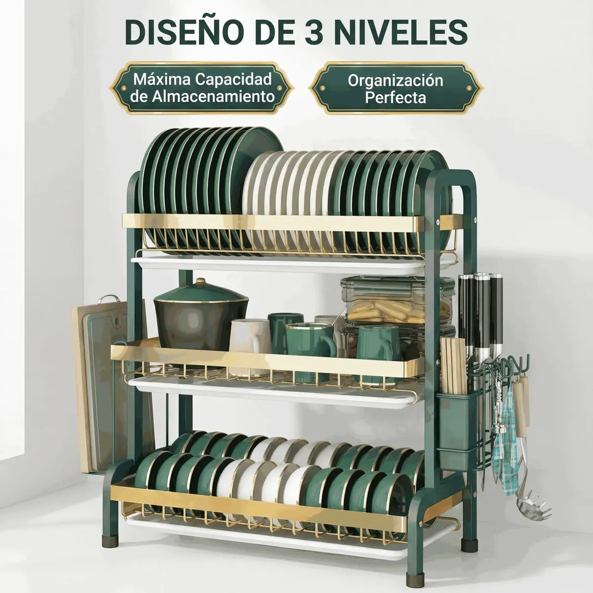 Fregadero Extra Grande de Acero Inoxidable con 3 Niveles y Seca Vasos