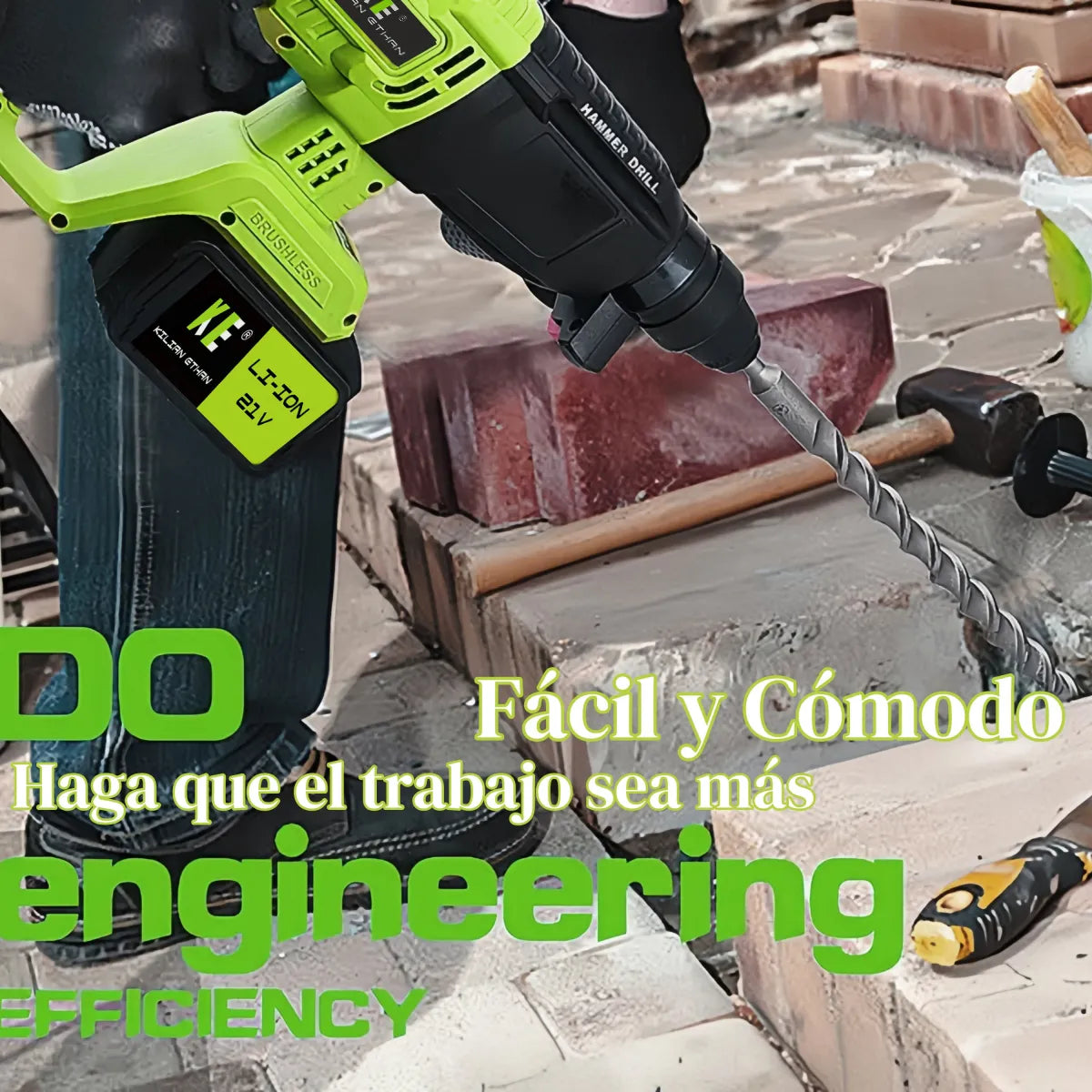 Rotomartillo Inalámbrico 21V Profesional con Kit Completo 3en1 y Accesorios