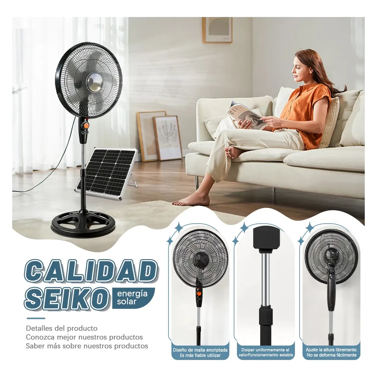 Ventilador Solar Recargable 20000mAh Silencioso y Potente