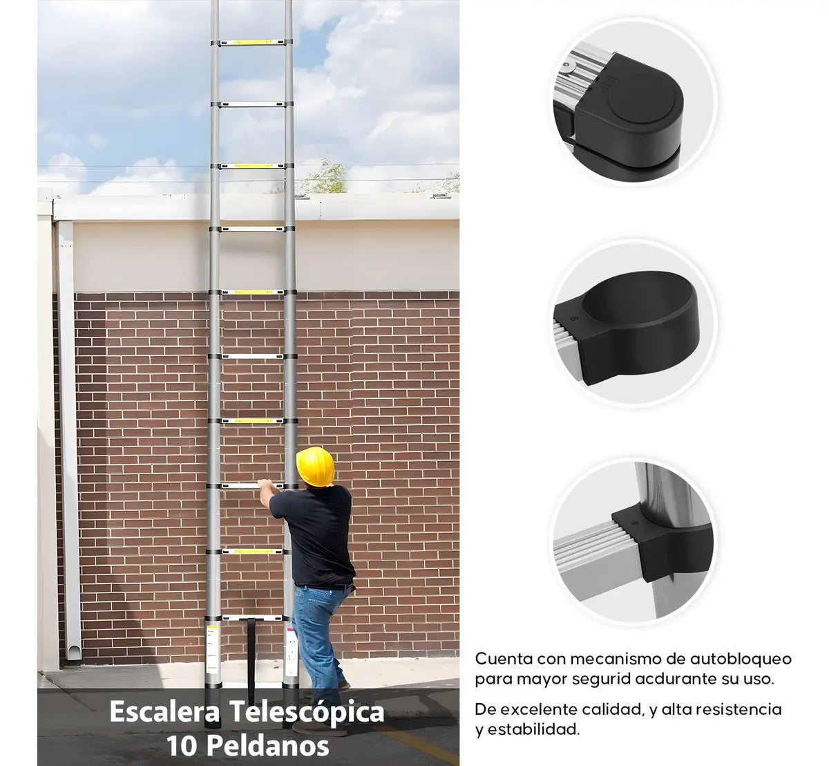 Escalera Telescópica Plegable 3.90m con Tacos Antiderrapantes - Metacompras