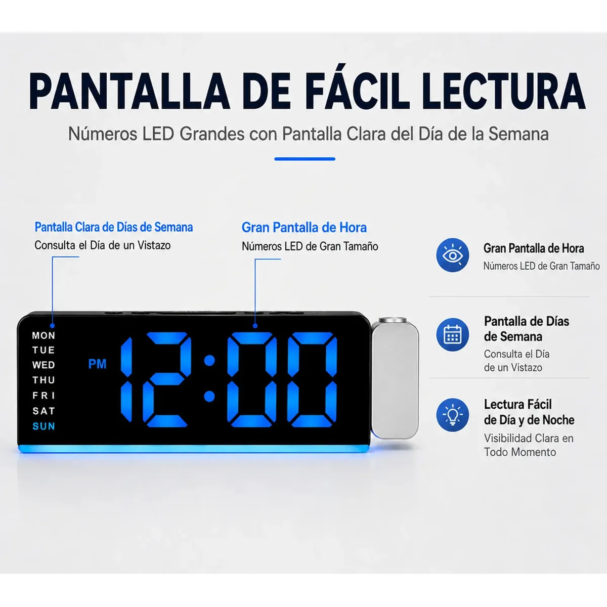 Digital Alarm Clock with Projector and FM Radio, Elegant Design