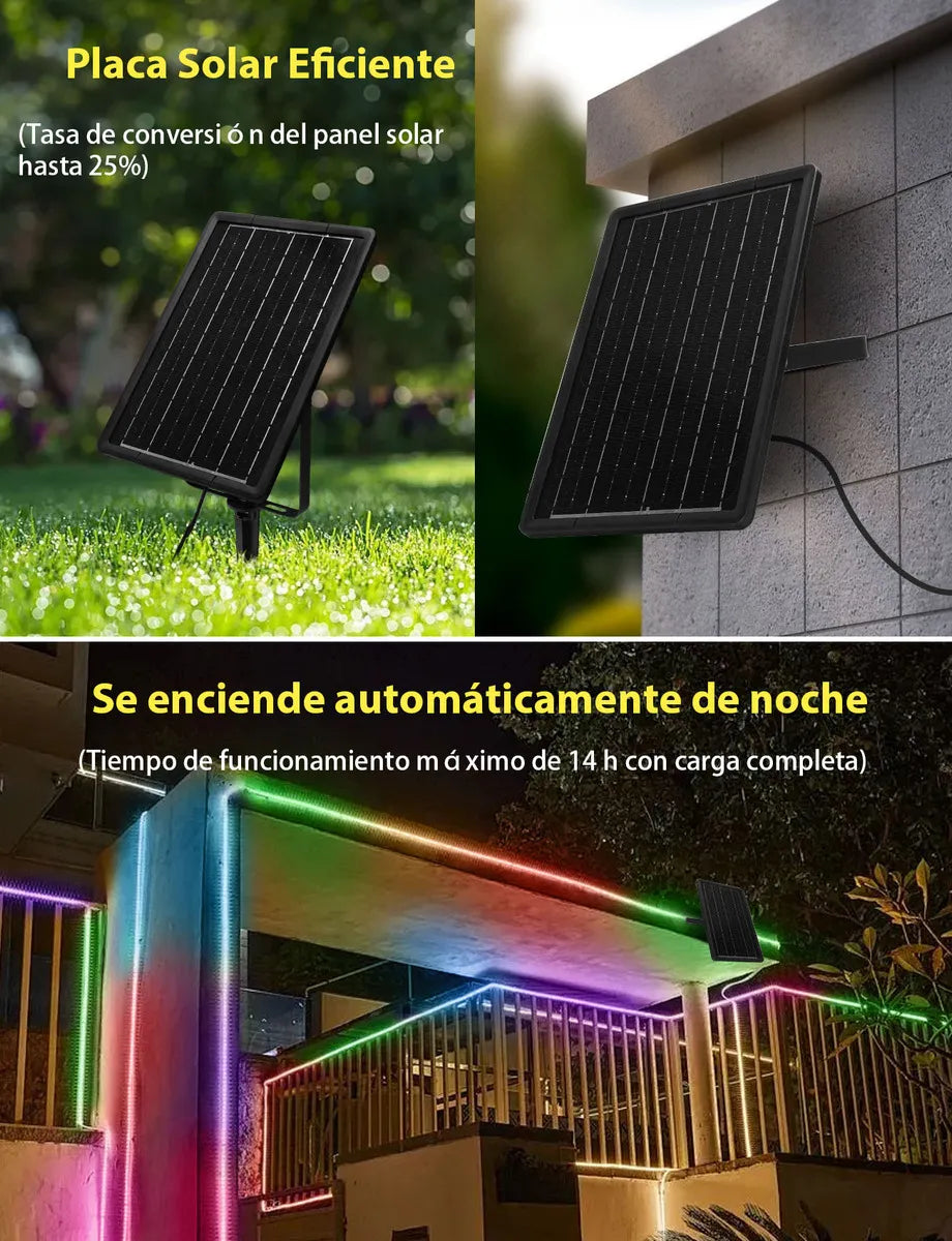 Tira LED Solar 50W 5m RGB Impermeable IP65 para Exterior Personalizable - Metacompras