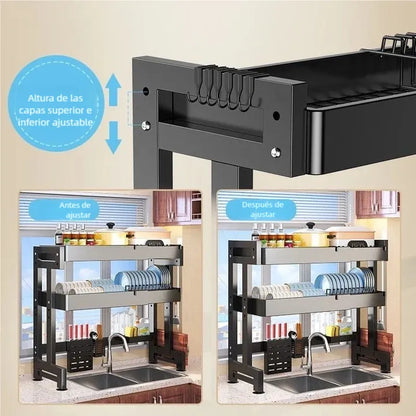 Escurridor de Trastes Ajustable sobre Fregadero - Organizador de Platos Negro