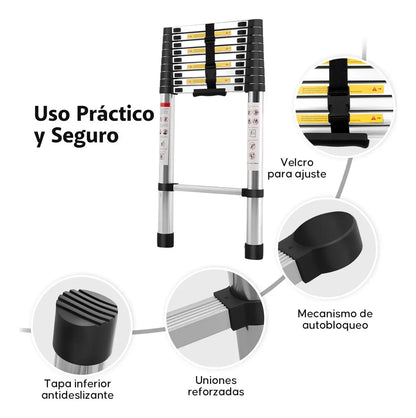 Escalera Telescópica Plegable 3.90m con Tacos Antiderrapantes - Metacompras