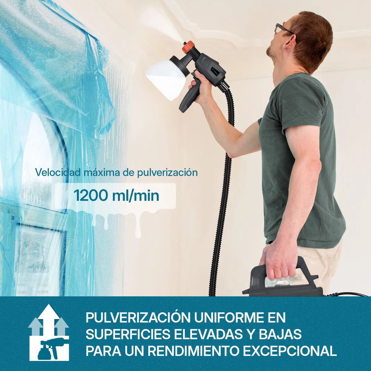 Pistola Para Pintar Eléctrica 800W con Recipiente de 1300ml Ideal para Proyectos