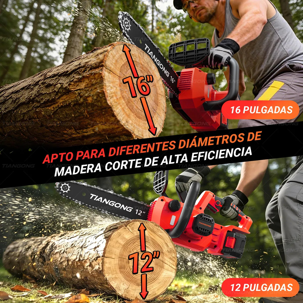 Motosierra Eléctrica Inalámbrica 16+12 - Kit 2 en 1 Sin Escobillas