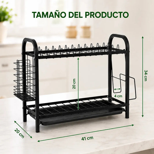 Escurridor de Platos de Acero Inoxidable de 2 Niveles para Organizar Vajilla - Metacompras