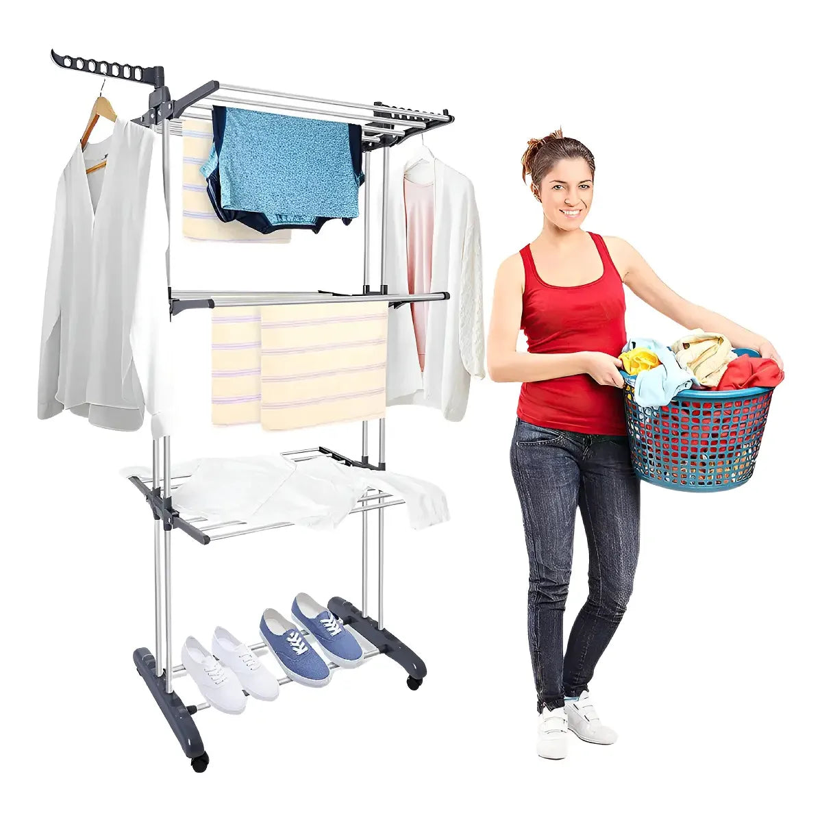 Tendedero Plegable Portátil Retráctil de Acero Inoxidable 24 Varillas