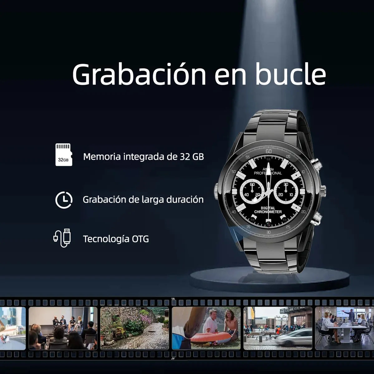 Reloj Espía Negro con Cámara Oculta HD 1080p y Visión Nocturna - Metacompras