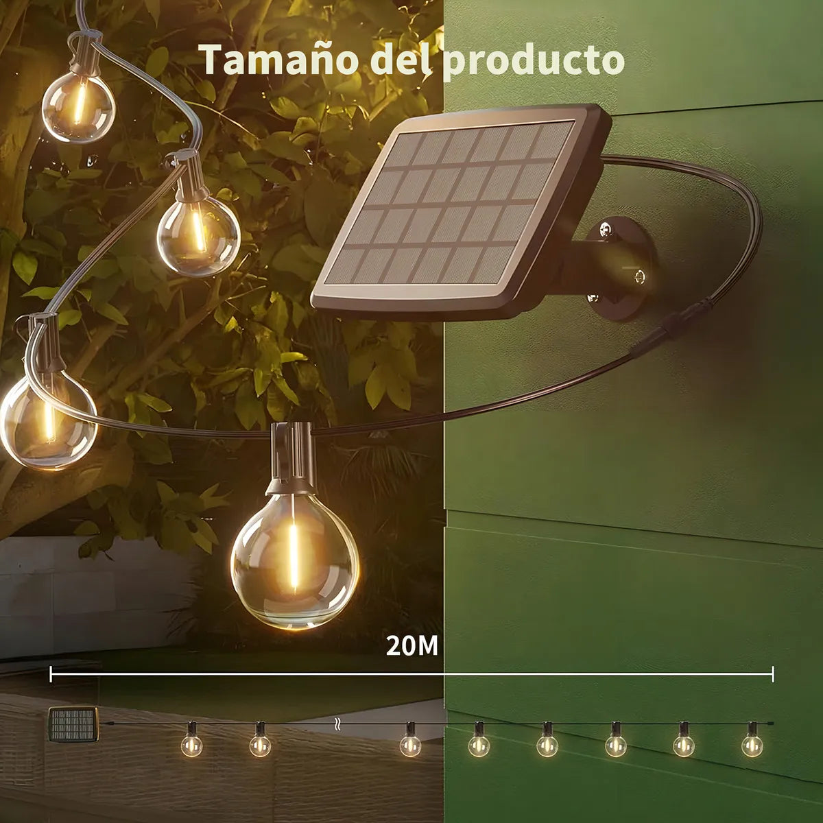 Lámpara Solar de Cuerda 20m con Mando a Distancia para Jardín - Metacompras