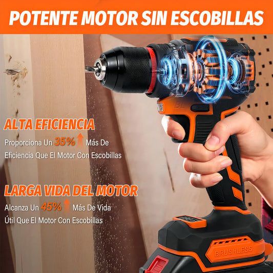 Taladro Rotomartillo Inalambrico 3 en 1 con Batería 7500mAh y Portabrocas Metálico