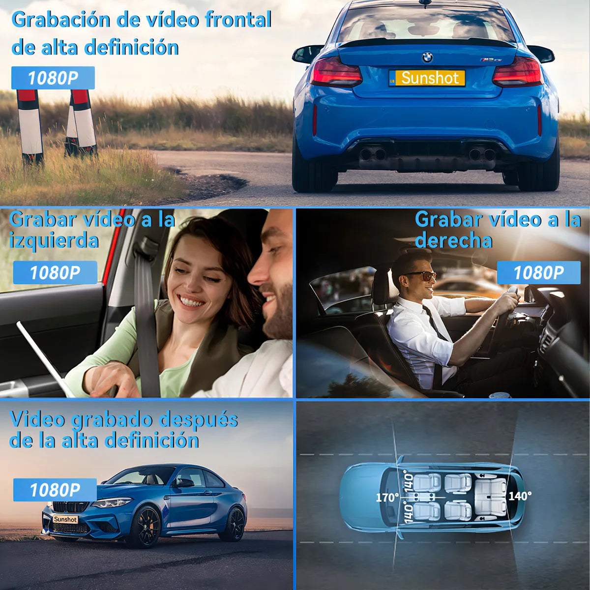 Cámara de Vehículo 360° 1080p con Visión Nocturna y WiFi 64GB