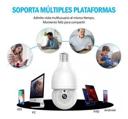 Foco con Cámara de Seguridad Wifi 2MP, Audio Bidireccional y Visión Nocturna - Metacompras
