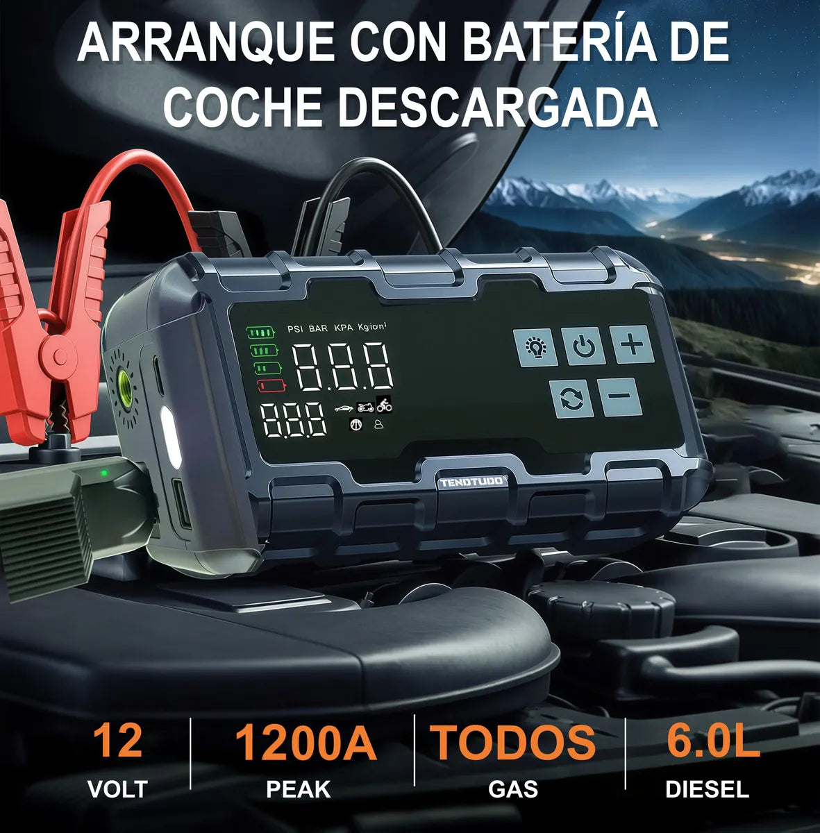 Batería Portátil 2en1 para Auto y Moto con Compresor Inflador 150 PSI