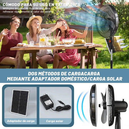 Ventilador Solar Recargable 20000mAh Silencioso 3 Velocidades Portátil