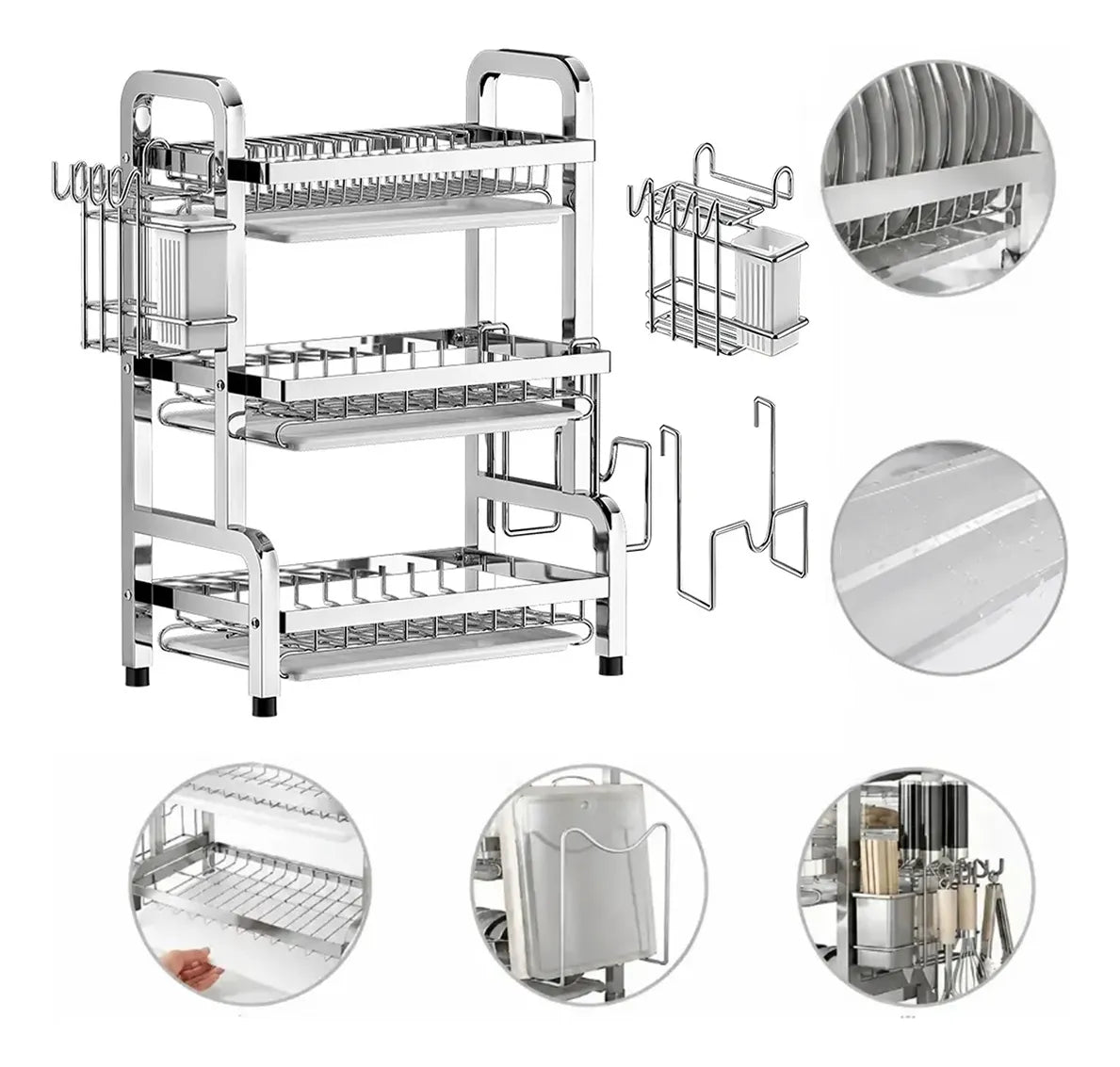 Escurridor de Trastes Multifuncional de 3 Niveles para Cocina