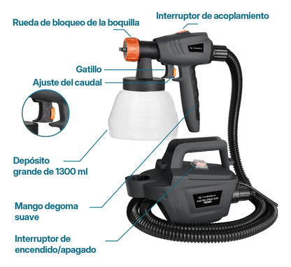 Pistola Para Pintar Eléctrica 800W con Recipiente de 1300ml Ideal para Proyectos