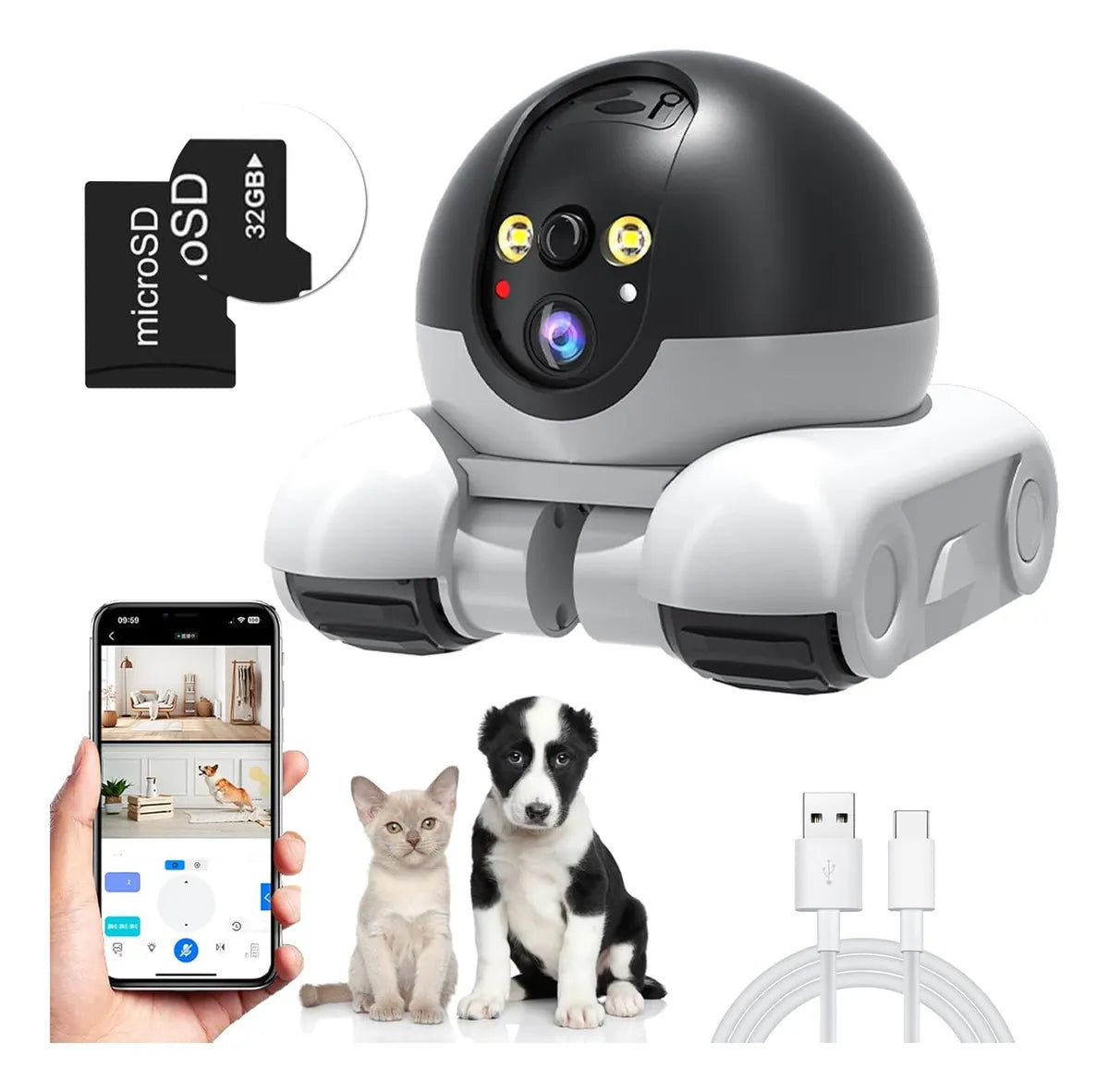 Cámara Robot de Seguridad 1080p con Audio Bidireccional y Wi-Fi