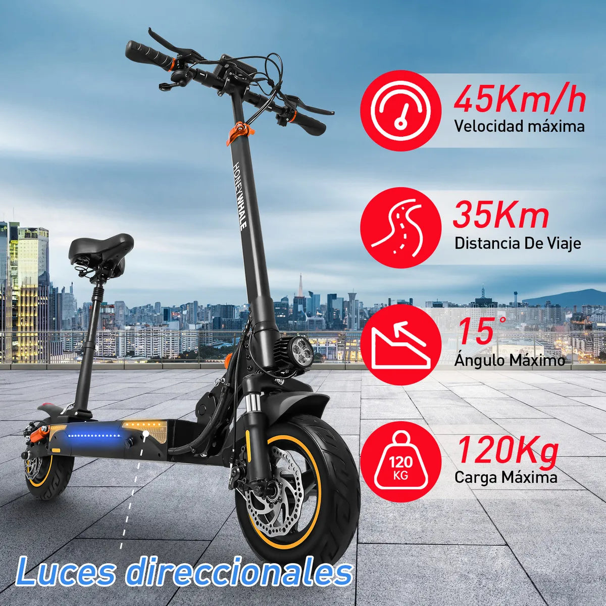 Scooter Eléctrico Plegable 45KM/H, Asiento Desmontable y Gran Autonomía