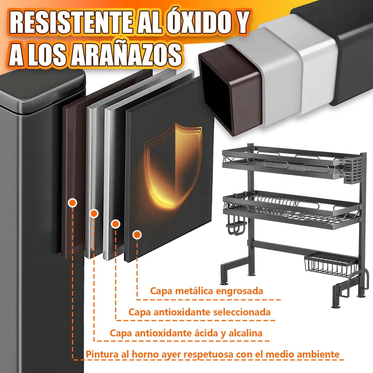 Escurridor de Trastes Negro de 2 Niveles para Fregadero Compacto