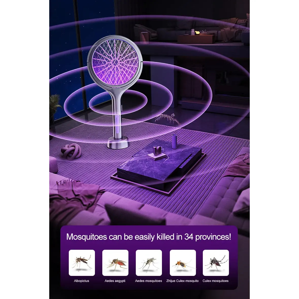 Matamoscas Eléctrico Telescópico con Luz LED para Control de Insectos