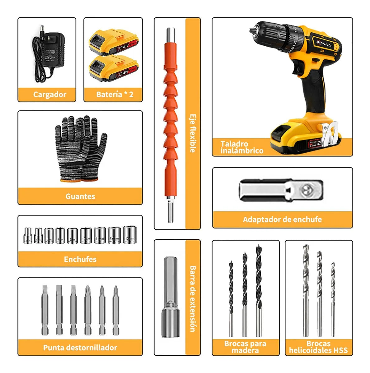Taladro Destornillador Inalámbrico Kit Completo de Impacto Naranja - Metacompras