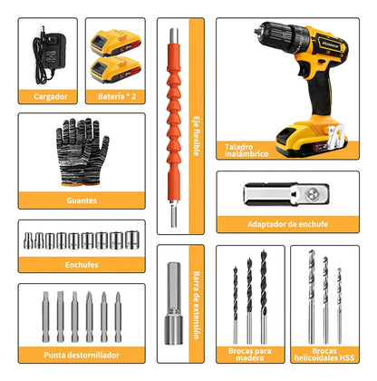 Taladro Destornillador Inalámbrico Kit Completo de Impacto Naranja - Metacompras
