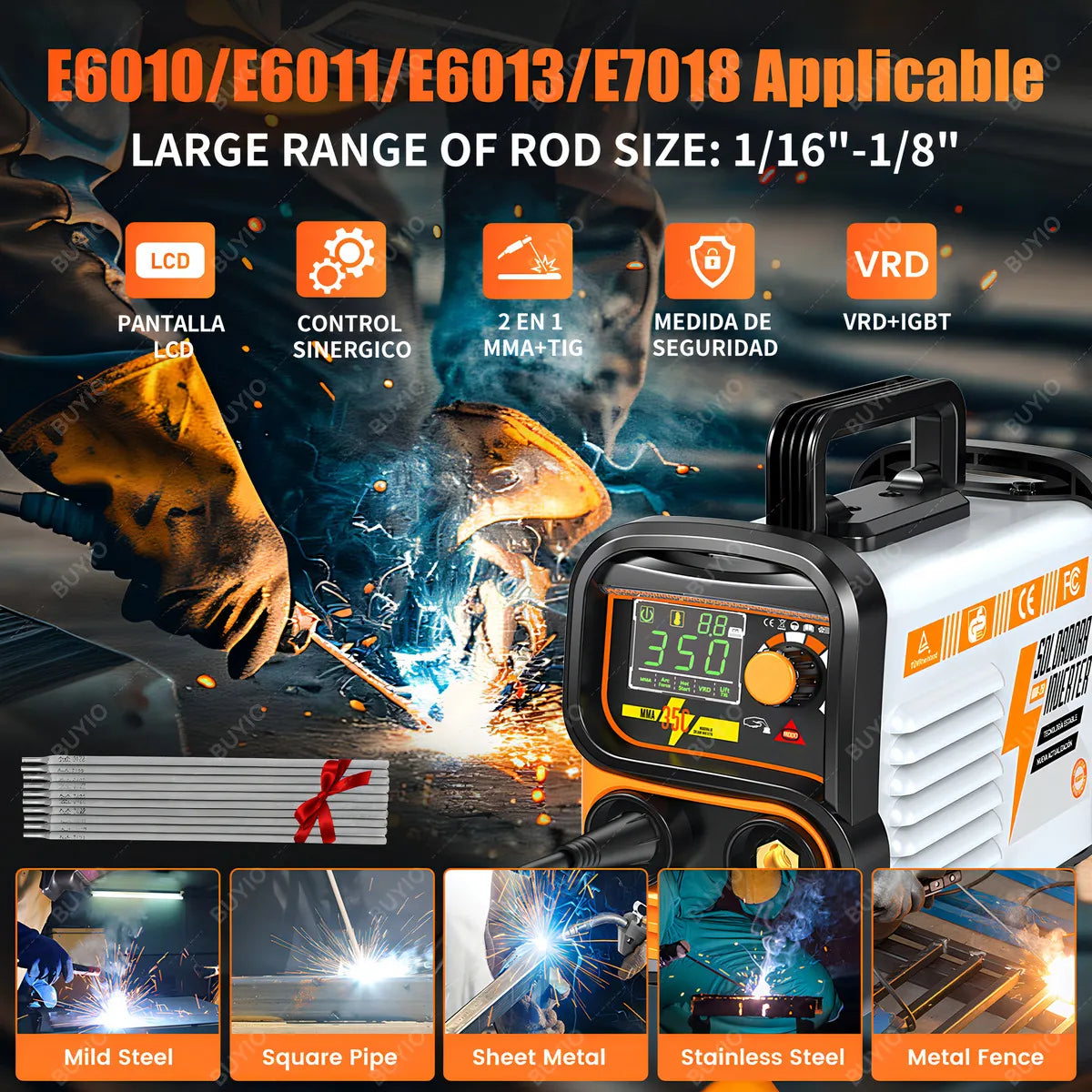 Soldadora Inverter 20-350A 2 en 1 MMA/TIG con Pantalla LCD y Luz LED - Metacompras