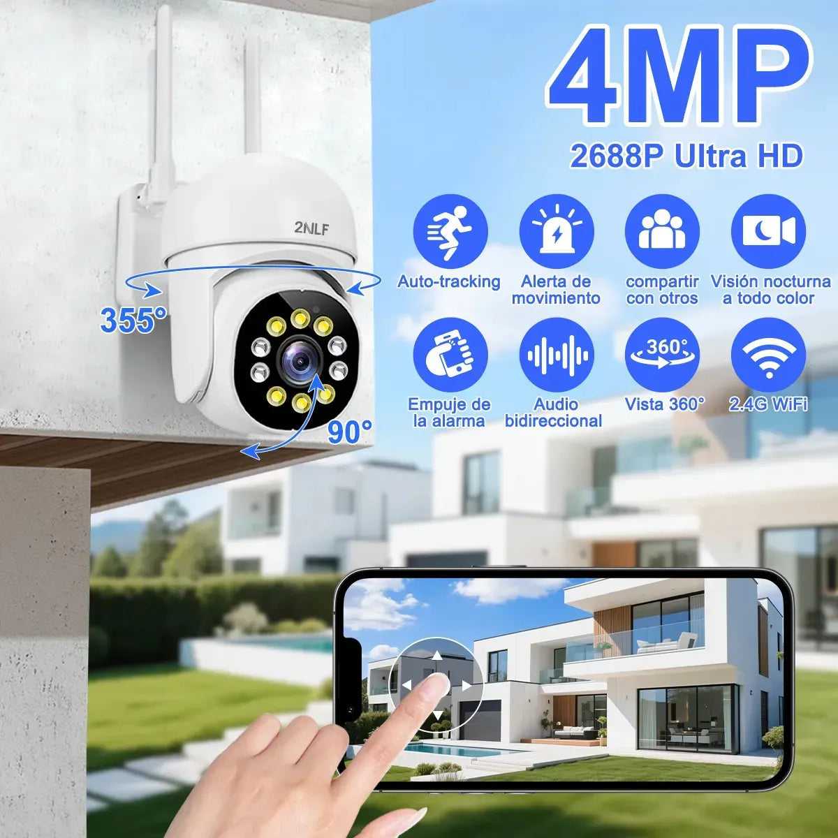 Cámara de Seguridad Exterior Wifi con Audio Bidireccional y Visión Nocturna
