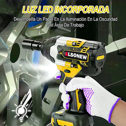 Kit Completo de Llave de Impacto Inalámbrica 1600nm con 2 Pilas Amarillo - Metacompras