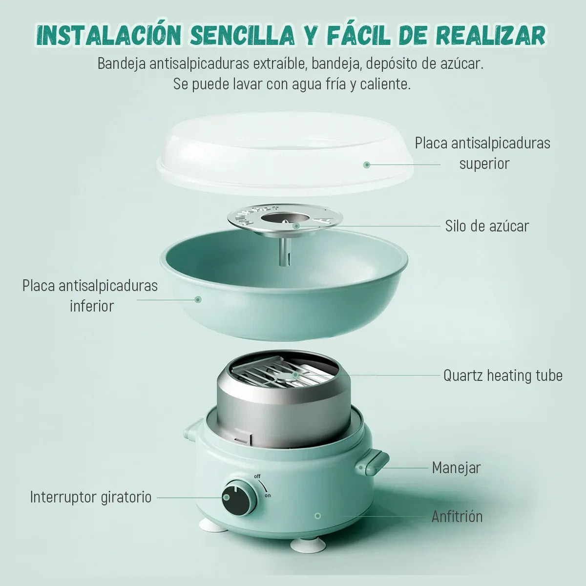 Máquina Eléctrica de Algodón de Azúcar Portátil + 50 Palitos Incluidos - Metacompras