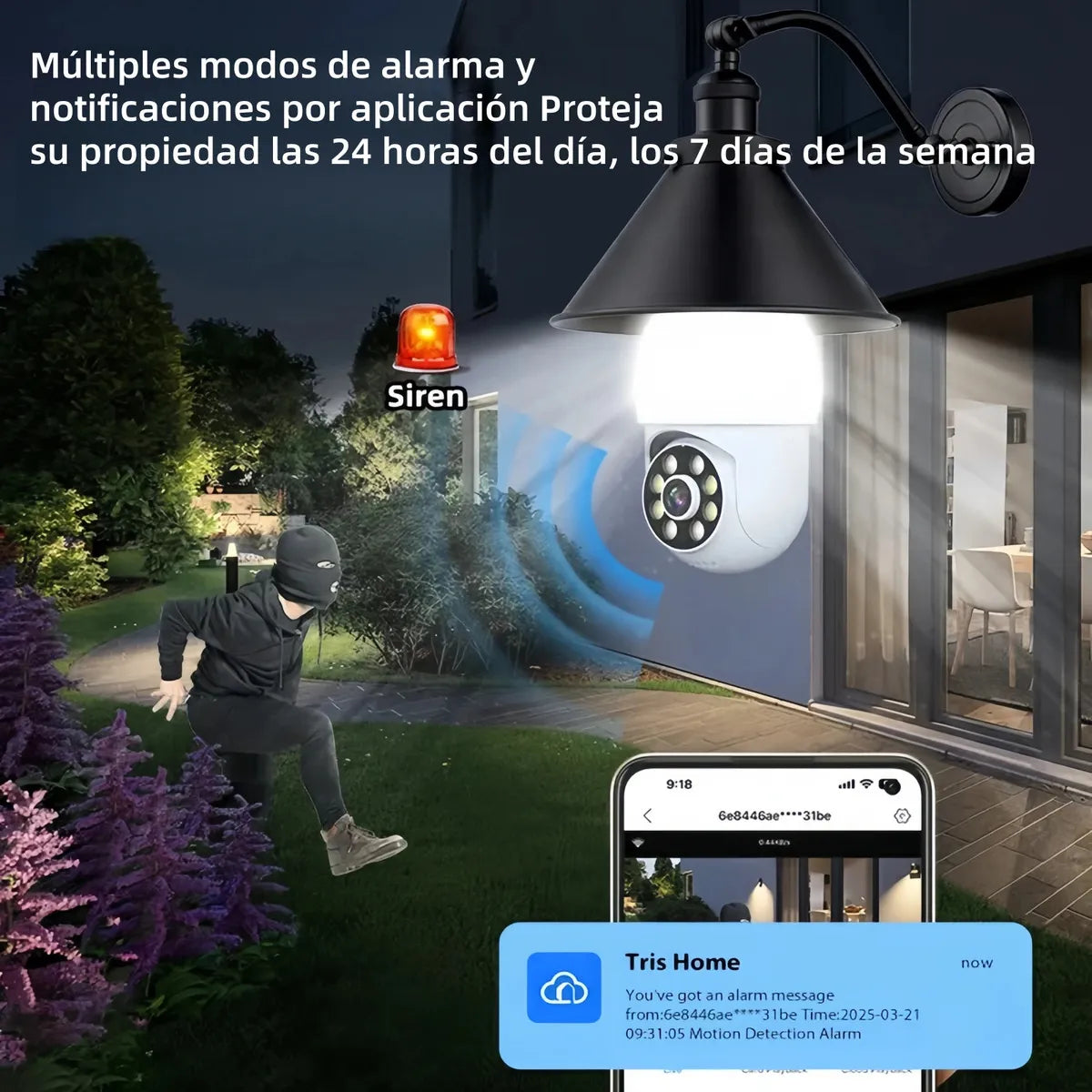 Cámara de Seguridad Wifi HD 360° con Visión Nocturna y Alarma - 2 Piezas - Metacompras