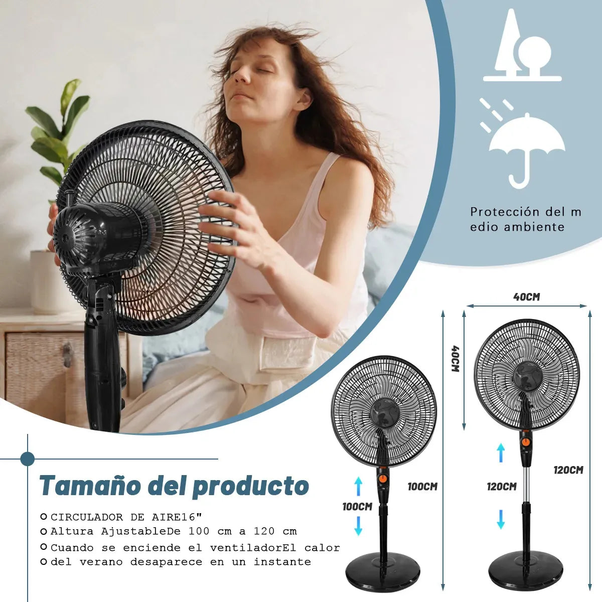 Ventilador Solar Recargable 20000mAh Silencioso 3 Velocidades Portátil