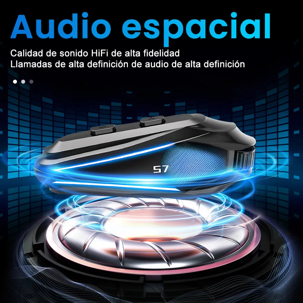 Intercomunicador para Casco de Motocicleta con Luces RGB y Conexión Dual