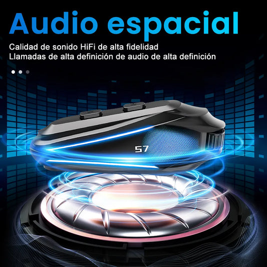 Intercomunicador para Casco de Motocicleta con Luces RGB y Conexión Dual