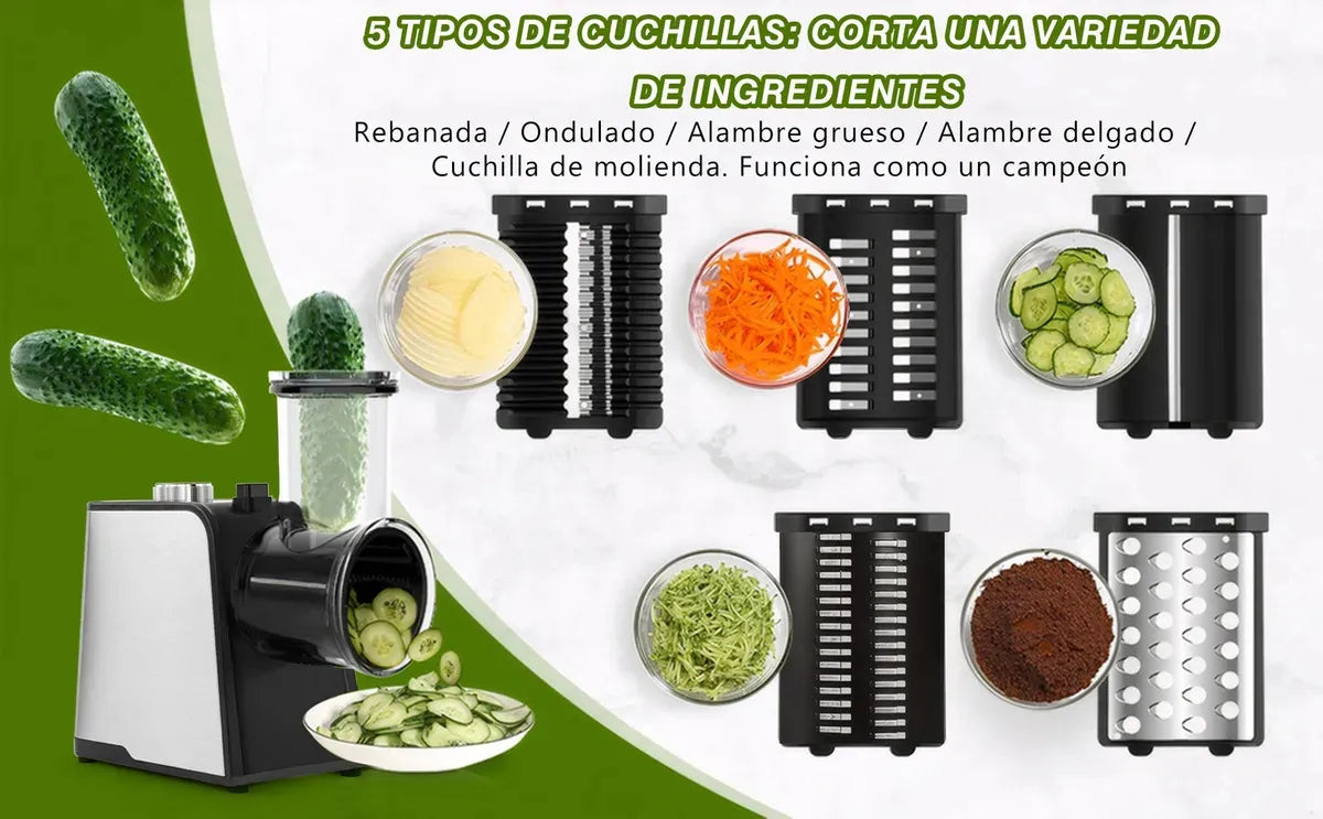 Rallador Eléctrico 5 en 1 de Acero Inoxidable para Cortar Verduras