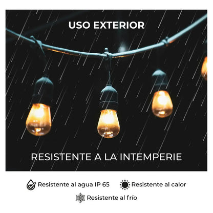 Serie de Luces Vintage LED 15 Focos 14.6m para Jardines y Eventos