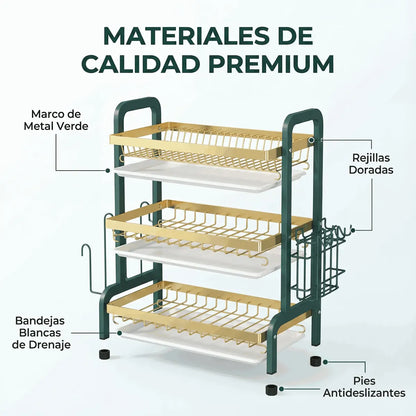 Fregadero Extra Grande de Acero Inoxidable con 3 Niveles y Seca Vasos