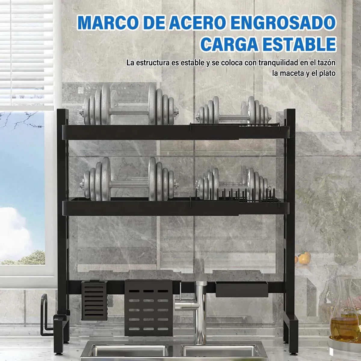 Escurridor de Trastes Ajustable sobre Fregadero - Organizador de Platos Negro