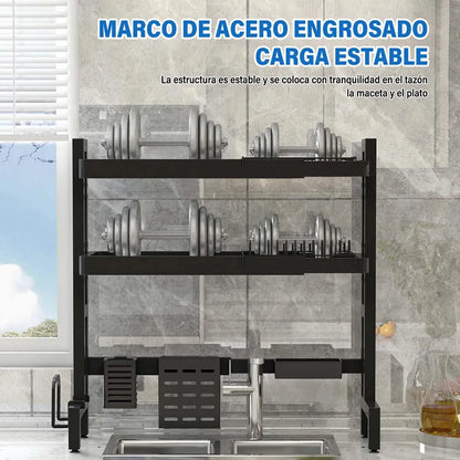 Escurridor de Trastes Ajustable sobre Fregadero - Organizador de Platos Negro